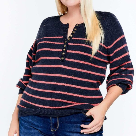 NWT Davi And Dani Navy Stripe Plus Sweater - Picture 1 of 4